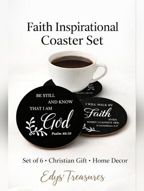 Faith Inspirational Coaster Set of 6 Christian Bible Verse Drink Coasters